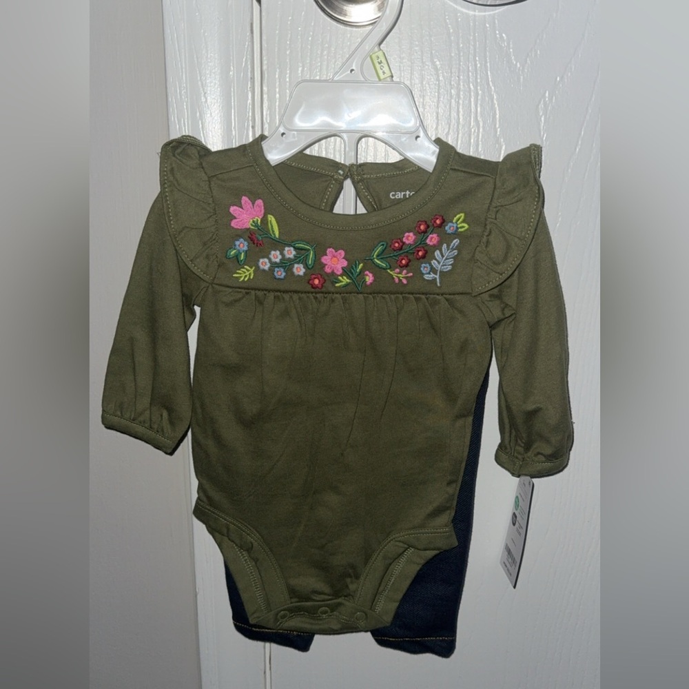 Carter's Green Bodysuit with Floral Design